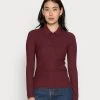 Mejor precio 🥰 Anna Field RIBBED POLO LONGSLEEVE - Camiseta De Manga Larga - Dark Red, Mujer ❤️