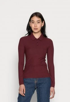 Mejor precio 🥰 Anna Field RIBBED POLO LONGSLEEVE - Camiseta De Manga Larga - Dark Red, Mujer ❤️