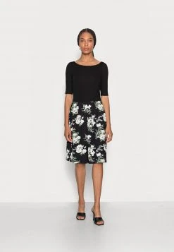 Cupón 💯 Anna Field BOAT NECK PRINT DRESS WITH SOLID SKIRT - Vestido Ligero - Black, Mujer 🎉