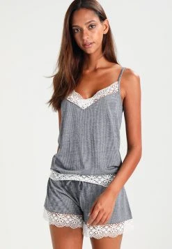 Comprar ⌛ Anna Field SARAH SHORT PJ SET WITH CROCHET LACE - Pijama - Off-white/dark Blue, Mujer ✨