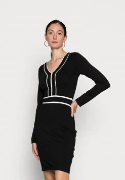 ofertas ⌛ Anna Field V NECKLINE CONTRAST COLOR DRESS - Vestido De Punto - Black/white, Mujer 😍