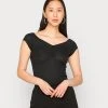 Cupón 🔥 Anna Field GATHERED BUST ROMANTIC TOP - Camiseta Básica - Black, Mujer ❤️
